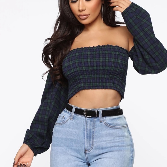 Fashion Nova Check Me Out Crop Top - Navy - Picture 1 of 1